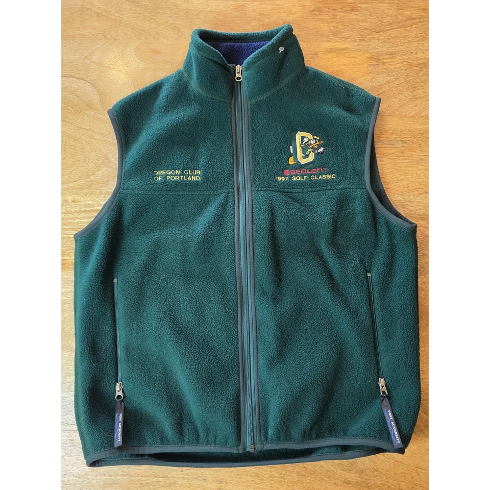 Oregon Ducks Vest Size Medium Green Fleece Full Zip Port Authority 90s